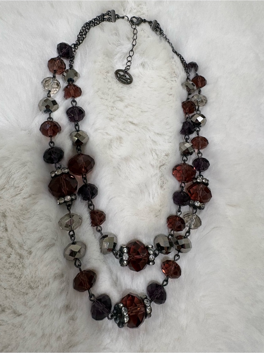 Vtg Signed Crown Trifari Beaded Multi Strand Statement Necklace Rhinestone Tag